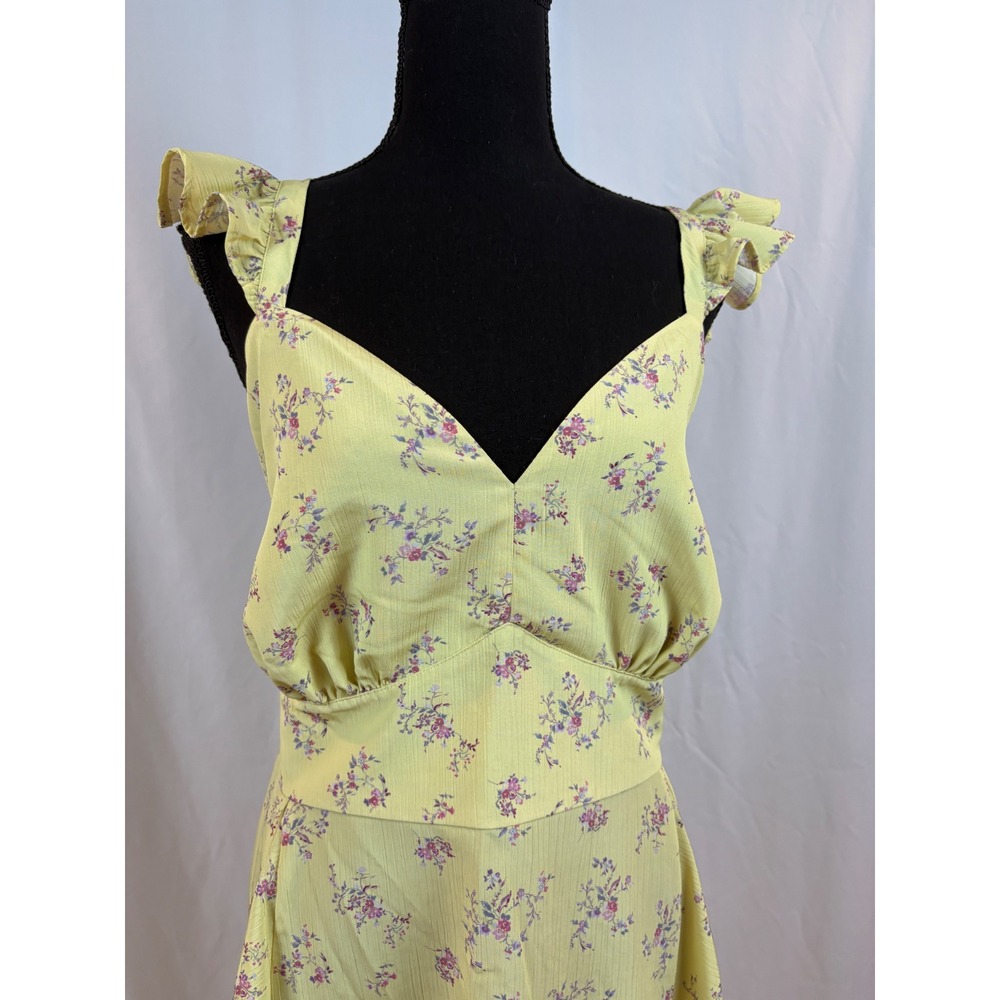 Fashion to Figure Yellow Floral Ruffle Midi Dress V-Neck Back Tie Plus Size 2X